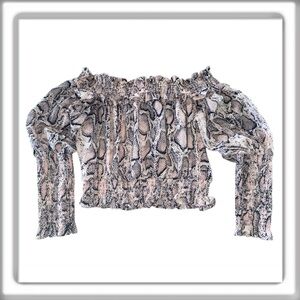 ELLIATT Mia Off Shoulder Smocked Top Ruffle Pink Snake Print Revolve Size Large